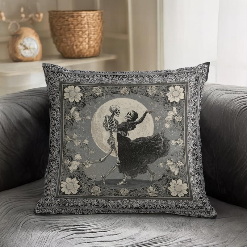 RBAFAO Gothic Floral Throw Pillow Cover, Darkly Elegant Floral Decorative Pillow Spooky Tiki Skull Flower Motif, Witchy Art Deco Pillowcase Cushion Cover for Bed Sofa Living Room (Gray, 18x18inches) - Image 3